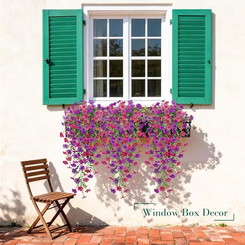 Der Rose Artificial Hanging Flowers for Outdoors, 4 Pcs UV Resistant Cascading Fake Outdoor Flowers 29.5" Faux Outdoor Hanging Flowers for Outdoor Planter Porch, Patio, Garden Decor