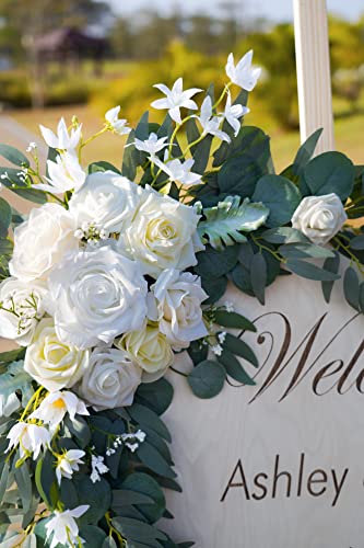 ponatia Wedding Arch Flowers (Pack of 2), Artificial White Wedding Flowers for Wedding Welcome Signs Decorations and Arch Flowers for Wedding Ceremony Reception (White & Ivory) - color: White & Ivory