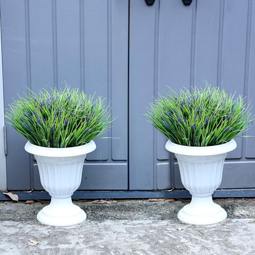 Potted Artificial Plants for Outdoor - 2 Sets Pre-Made Faux Lavender Grass in Pots Large UV Resistant Look Real for Gardens Yards Patios Paths Home Outdoor Decor - color: Lavender