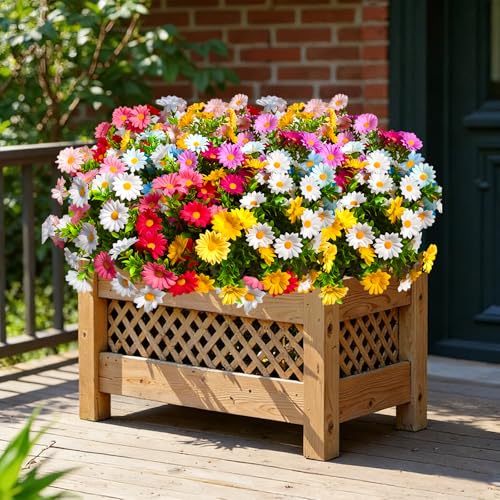 12Pcs Artificial Flowers for Outdoors UV Resistant，Colorful Daisy Fake Flowers Bouquet Weatheroof Faux Flowers for Outdoor Planter Real Touch Silk Flowers for Front Door Garden Proch Patio - color: Mixed, size: 12Pcs