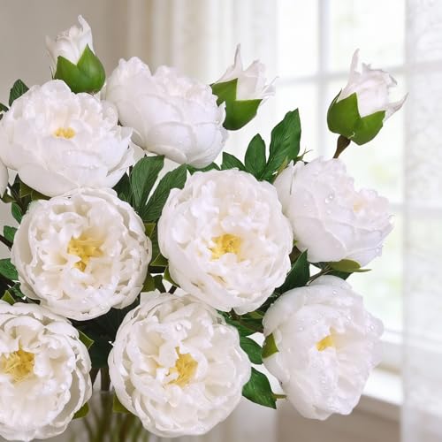 MARTINE MALL 3PCS Real Touch Peonies Artificial Flowers, 22in White Fake Peonies Artificial Peonies Flowers Latex Large Faux Peony Flowers for Centerpiece Table Wedding Party Home Decor - color: White, size: 3PCS
