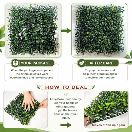 Bybeton Artificial Grass Wall Panel,10"x 10"(12Pcs) Boxwood Faux Green Wall Panels for Interior Wall, Backdrop Wall,Garden Wall and Indoor Outdoor Plant Wall Decor - size: 10*10IN 12Pcs