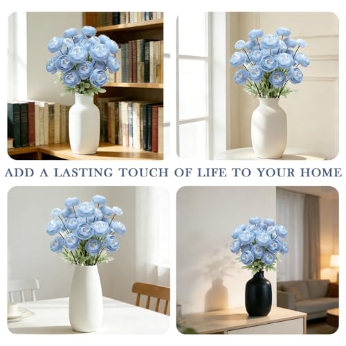 Artificial Silk Peony Fake Flowers,6PCS Artificial Faux Peonies Bulbs with 24 Silk Heads for Indoor Outdoor DIY Bouquets Wedding Centerpieces Home Decoration - color: Dusty Blue