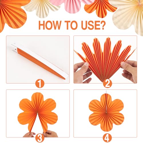Paper Flowers Decorations for Wall Pink and Orange Paper Fans Classroom Decoration Paper Floral Backdrop Decor Paper Fans Decoration Hanging Paper Fans Pink Flower Wall Decor, Set of 9 - color: Flower-4