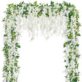 Sggvecsy 6Pcs Wisteria Garland Artificial Flowers Garland Fake Hanging Wisteria Vines Rattan Silk Hanging Flower Vines for Home Garden Outdoor Wedding Arch Party Ceremony Total 35.4Ft (White) - color: White
