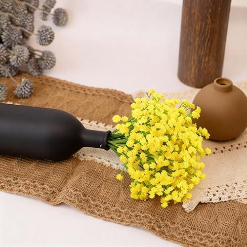 6 Pcs Babys Breath Artificial Flowers, Fake Babys Breath Flowers for Wedding Floral Arrangement Party Decor, Yellow - color: Yellow