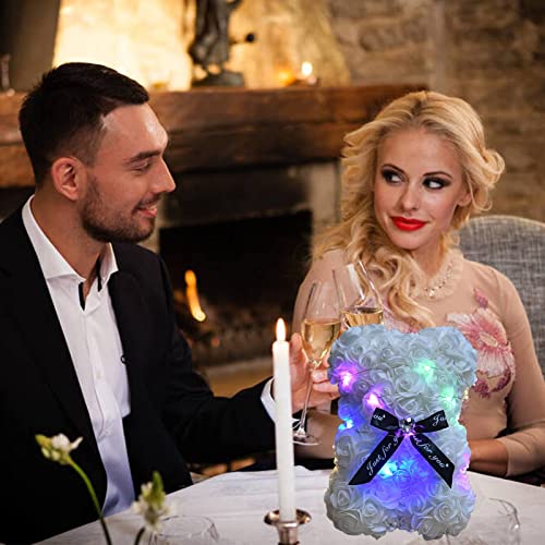 Lgv Flower Rose Bear,Romantic Gift for Valentine's Mother's Day, Christmas, Birthday,Girl Friend Her Mom Female Wife with Artificial Heart-Shaped Diamonds White - color: White