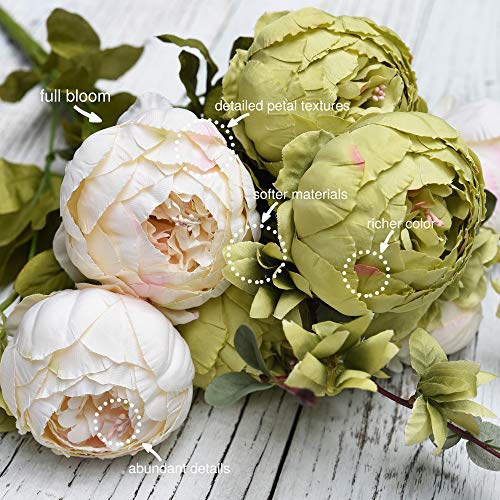 FiveSeasonStuff Rustic Brown, Beige & Green Artificial Peony Bouquets, 2 Silk Flower Bundles with Hydrangeas for Wedding & Dining Table Centerpieces, Living Room & Home Decor - color: Country Rustic (Beige, Green & Brown)