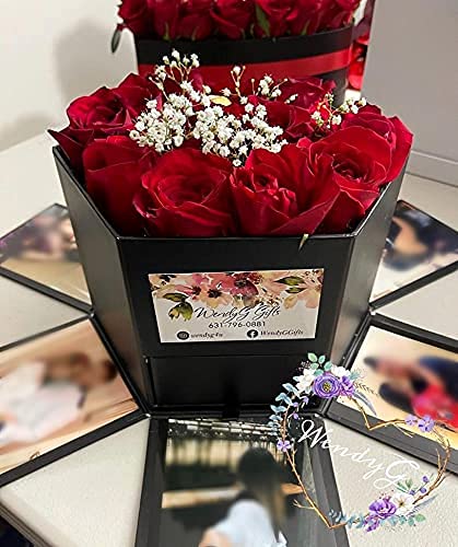 USA-SALES UNIKPACKAGING Premium Quality Hexagon Shape Flower Gift Box, w Drawer, Size 9.5″ x 8.3″ x 6.1″ inch, for Luxury Style Flower Arrangements (Black) - color: Black