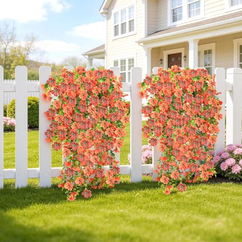 Artificial Hanging Flowers for Outdoors, 6PCS Faux Silk Artificial Flowers for Outdoors, UV Resistant Fake Flowers, No Fade Trailing Greenery, Decor for Home Porch Patio Balcony Garden Yard - color: Orange Brown