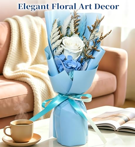 Preserved Flowers Bouquet,Flowers For Delivery,Light Blue Rose Bouquets,Birthday Flowers Gifts For Women Mom Grandma Wife Friends,Real Roses Gift From Daughter Valentine’S Day Mothers Day Anniversary - color: Light Blue, size: Rose Bouquet