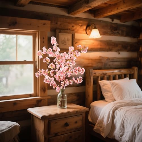 39.3 Inch Pink Cherry Blossom Branches Fake Cherry Blossom Bouquets Long 3pcs Branches Flowers Stems Silk Tall Japanese Fake Flower Arrangements for Home Wedding Party Decoration - color: Pink