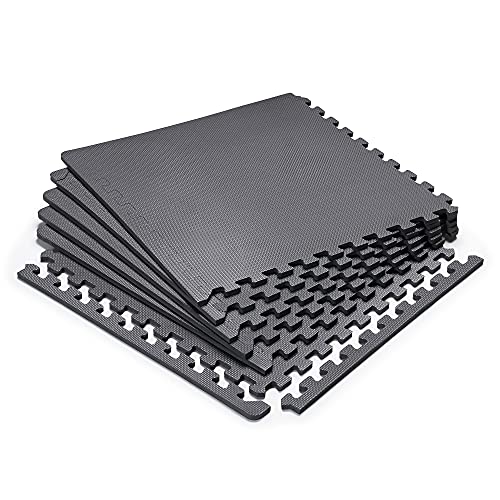 Marcy EVA Foam Interlocking Flooring Mat High Density Non-Slip Tiles for Fitness Equipment, Workout Cushion and Floor Protection - color: Black - 0.5 Inch - 6 Tiles (24 Sq Ft)