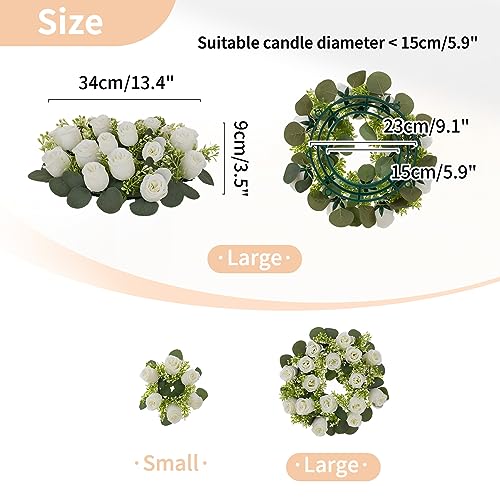 NUPTIO Flower Candle Rings for Centerpieces: 13.4 Inch Artificial Rose Wreath for Wedding Party Christmas Decorations - White Wreaths for Spring Summer Front Door Porch Table Decor 6 Pcs - color: White, size: Dia 13.4"-6pcs