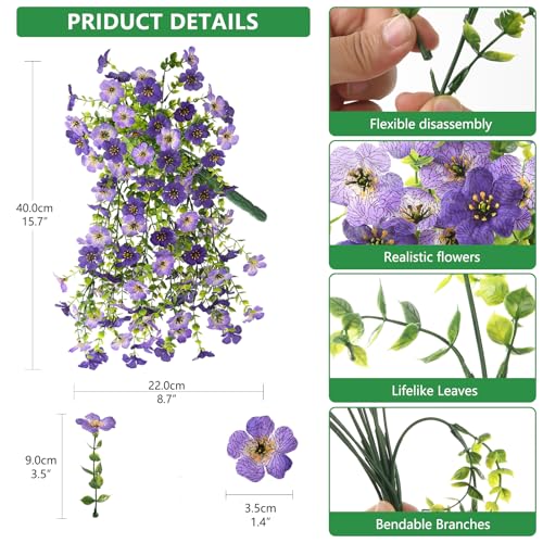 INQCMY 2Pcs Artificial Fake Hanging Flowers for Outdoors UV Resistant Artificial Plants for Spring Summer Decor Look Real Faux Flowers for Outside Home Planter Porch Patio Decor - color: Deep Purple,gradient Purple