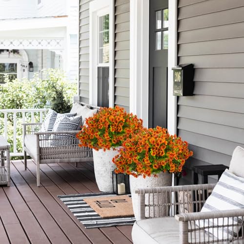 Grunyia Artificial Fake Flowers for Outdoor Spring Decoration, 16 Bundles Faux Silk Colorful Daisy UV Resistant Realistic for Outside Porch Patio Home Yard Garden Planters Pots Window Box (Orange) - color: Orange