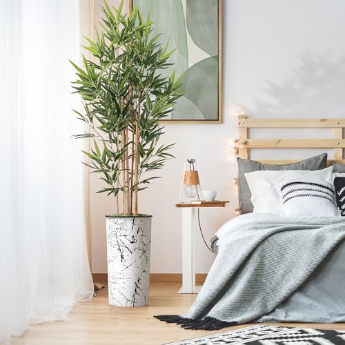Artificial Tree in Abstract Ink Planter, Fake Bamboo Silk Tree for Indoor and Outdoor Home Decoration - 70" Overall Tall (Plant Pot Plus Tree) - style: Bamboo