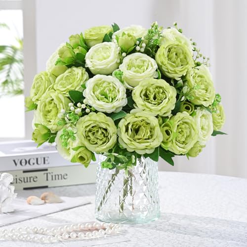 MARTINE MALL 4 Packs Peonies Artificial Flowers, Mixed Green Artificial Peonies, Silk Peonies Flowers Fake Peonies Artificial Flowers Peonies Bouquet for Centerpiece Table Wedding Party Home Decor - color: Mixed Green, size: 4PCS