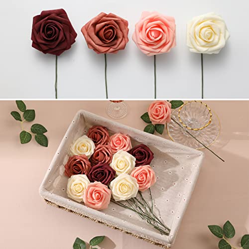 DerBlue 60pcs Artificial Roses Flowers Real Looking Fake Roses Artificial Foam Roses Decoration DIY for Wedding,Arrangements Party Home Decorations (Shades of Burgundy, 60pcs Regular 3") - color: Shades of Burgundy