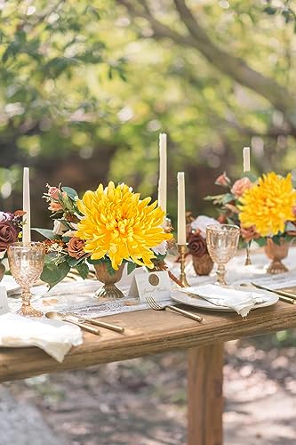 Briful 6 Pcs Yellow Artificial Mums for Outdoors Fall – 25.6’’ Long Stem Faux Chrysanthemums, Large 6’’ Silk Fall Flowers for Wedding Bouquets, Centerpieces, Porch Décor, Indoor Home Decoration - color: Yellow