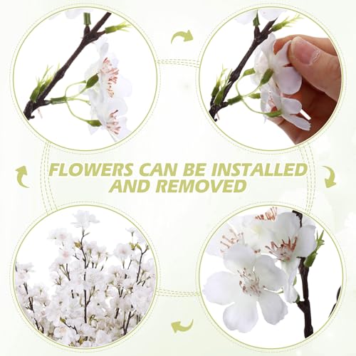 Giegxin 8 Pcs Silk Cherry Blossom Branches Cherry Blossom Tree Stems Long Stem Artificial Flowers for Tall Vase Flowers for Home Wedding Vase Floral Arrangements (White,43.3") - color: White, size: 43.3"