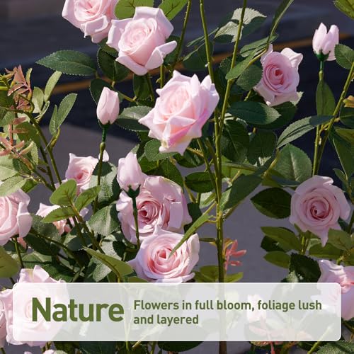 VeriNatural Fake Rose Plants,3Ft(36") Pink Artificial Roses,UV-Resistant Faux Silk Flowers for Indoor Outdoor,Potted Faux Trees for Home Decor, Courtyard,Patio, Front Porch Topiary Set of 2 - color: Pink, size: 3ft