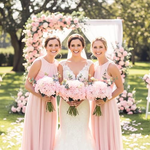 Auihiay 64pcs Hydrangea Artificial Flowers, Silk Hydrangea Heads with Stems, Pink Hydrangea Flowers for DIY Wedding Centerpiece Baby Shower Home Party Decor (Pink) - color: Pink
