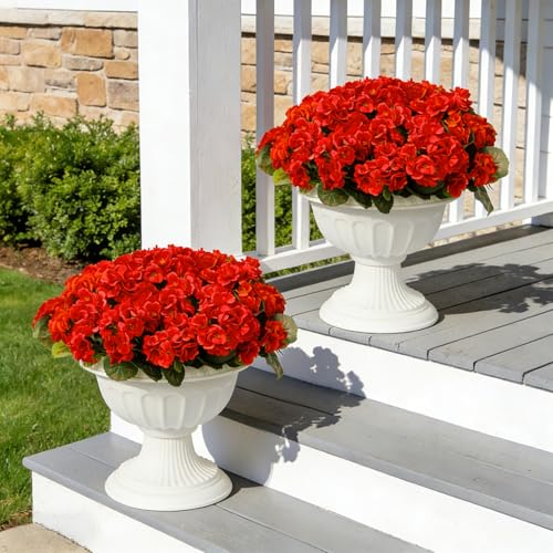 Artificial Geranium Fake Flowers for Outdoor UV Resistant, Outside Spring Red Pink Flower Decoration for Home Kitchen Table Cemetery Garden Planter, Front Door Silk Faux Plants - color: Red, size: 4ps
