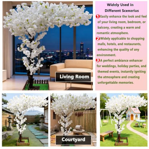8.2FT Large Artificial Cherry Blossom Trees White,Tall Japanese Fake Cherry Blossom Trees,Arbol De Cerezo Artificial Grande,Faux Sakura Tree for Home Decor Indoor Outdoor Garden Party Wedding - color: White, size: 8ft 2in