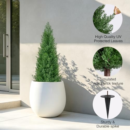 2 Pack 3ft Artificial Cedar Topiary Trees with Ground Spike, UV Resistant Fake Plants Front Porch Décor, Lifelike Artificial Plants Indoor Fake Tree Faux Plants for Home Living Room Offices - color: Cedar-1