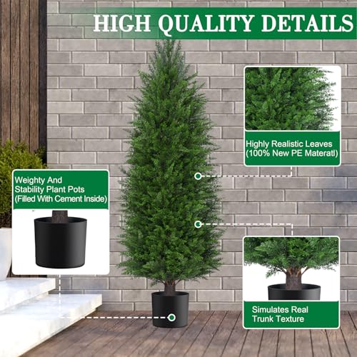 AOKIIE 3FT Artificial Cedar Topiary Trees UV Protection for Outdoor 2PCS | 36 Inch Tall UV Protection Fake Cypress Trees for Outdoors, Potted Pine Plants for Patio, Porch, Home, Doorway Decor - size: 3FT