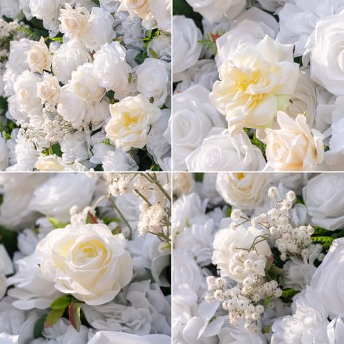 Artificial Flower Wall Panels, 3D Silk Rose White Floral Backdrop for Wedding, Baby Show, Party and Home Decor, Quick Assembly/Storage, Both Eco ＆ Pet Friendly, 4ft*8ft - color: Whiterose, size: 4ft*8ft