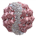 XINNI Brooch Bridal Wedding Bouquet Bride Bridesmaids Satin Rose Flower Bouquet with Meteor Shower Shape Rhinestone for Wedding Dusty Pink - color: Dusty Pink