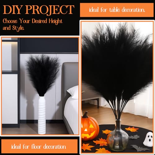 Suncalla 72 Pcs Black Pampas Grass Decor 21.7 Inches Faux Tall Pampas Grass Bulk Artificial Dried Flowers Black Feathers for Vase Filler Home Boho Decor Halloween Wedding Party Gothic Bathroom Wall - color: Black