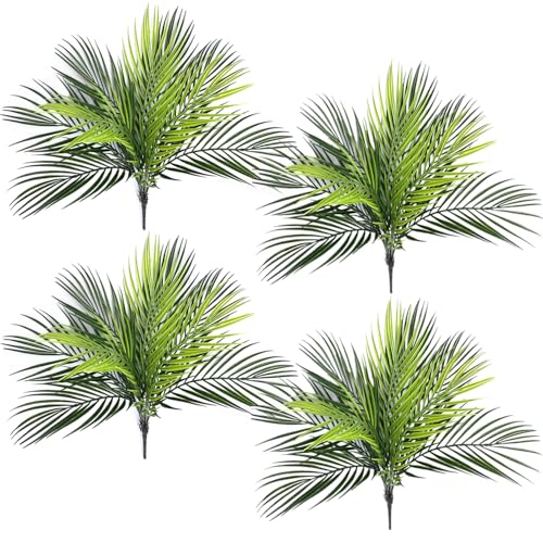 CATTREE Artificial Palm Plants, Faux Tropical Plant Plastic Shrubs Fern Leaves Coconut Tree Fake Bushes for Indoor Outdoor Home Verandah Office Table Centerpieces Arrangements DIY Decoration 4 Pack - color: Tropical Palm Plant-4 Pcs