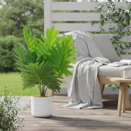 2Pcs Philodendron Fake Plants in White Potted, 17.7" Faux Green Bonsai Tree with Realistic Leaves, Decorative Artificial Plant Indoor for Home Office Entryway Decor - size: 17.7"