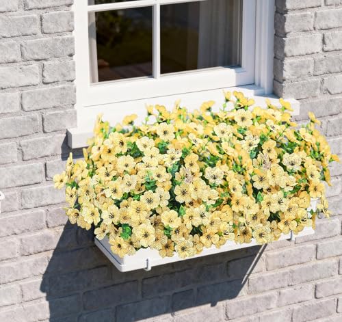 Artificial Outdoor Flowers 16 Bundles UV Resistant Fake Mums Flowers Plants for Decoration Indoor Outdoor Window Box Hanging Planter Home Porch Decor Plastic Faux Flowers (Yellow) - color: Yellow