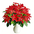 5PCS Rose Red Artificial Lilies Fake Lily Flowers, 18 Heads Bouquet Home Decor Easter Spring Wedding Centerpieces Indoor Outdoor Faux Floral Arrangements, Mother's Day Valentine's Day Gift