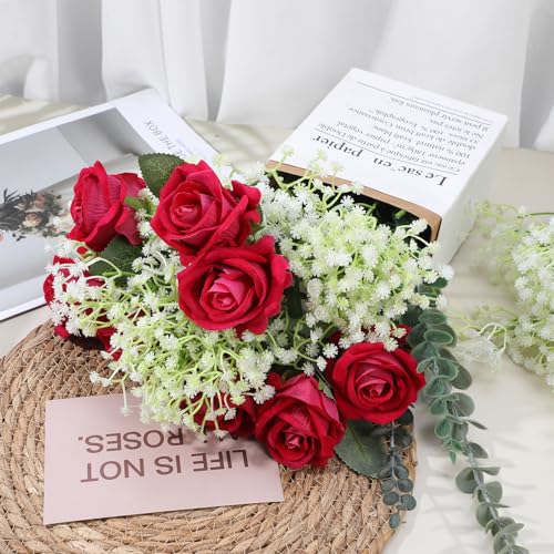 200-Pcs Baby Breath Artificial Flowers Bulk, Real Touch White Artificial Gypsophila with Green Stems for Wedding Centerpieces, Home Decor, Party Decoration (200 Count)