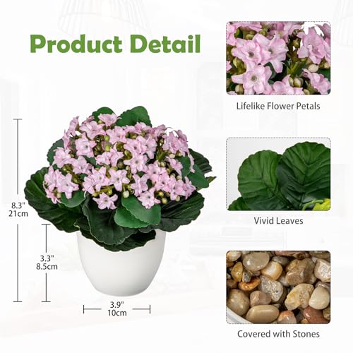 Kalanchoe Artificial Flowers Bush Pink Faux Silk Flowers Artificial Plants & Flowers in Vase Small Potted Plant Fake Flower with Pot Arrangement Home Decor Office Bathroom Shelf Desk Decoration - color: Kalanchoe - Pink (8.3inch)