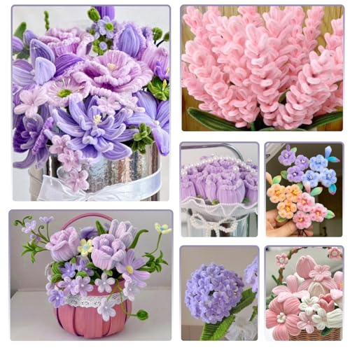 TOAOB 200pcs Pipe Cleaners Craft Supplies DIY Bouquets Making Thick Chenille Stems Artificial Flowers Craft Supplies for DIY Art and Crafts Home Decorations Light Pink Light Purple Light Green - color: Light pink/Light purple/Light green