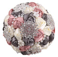 Sharebeauty 7.9 Inch Handmade Satin Rose Bridal Bouquet Toss Round Wedding Bouquet Throw Toss Artificial Flower Bunch Shimmering Blush Pink + Dark Grey + Ivory - color: W3217d06 Shimmering Blush/Dark Grey/Ivory