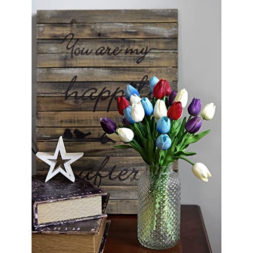 FiveSeasonStuff Real Touch Tulips Artificial Flowers – 15 Stems Faux Tulip Bouquet in Gift Box for Wedding, Home Decor, Party, Floral Arrangements (Currant Red) - color: #8 Currant Red