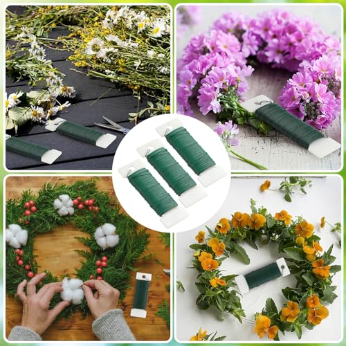 CCINEE 22 Guage Dark Green Floral Wire,3 Rolls 115 Yard Green Florist Paddle Wires for Flower Arrangment, Christmas Wreath Making Garland Decoration Supply - color: Green