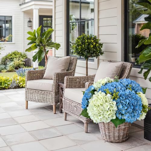 JINWOE Artificial Hydrangea Flowers, 3pcs 21" Latex Real Touch Spring Faux Hydrangea Flowers, Lifelike Artificial Hydrangeas for Porch Bouquets Wedding Home Table Centerpieces （White&Light Green） - color: White/Light Green