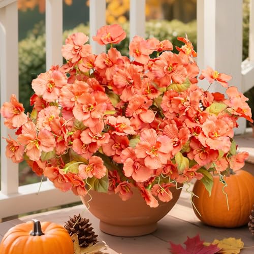 Hoppwodd Fall Flowers Fake Flowers Mums for Outdoors Autumn Decoration, 6 Bundles Artificial Flowers Faux Silk Plants Realistic UV Resistant for Outside Planter Patio (Fall Orange) - color: Falloran