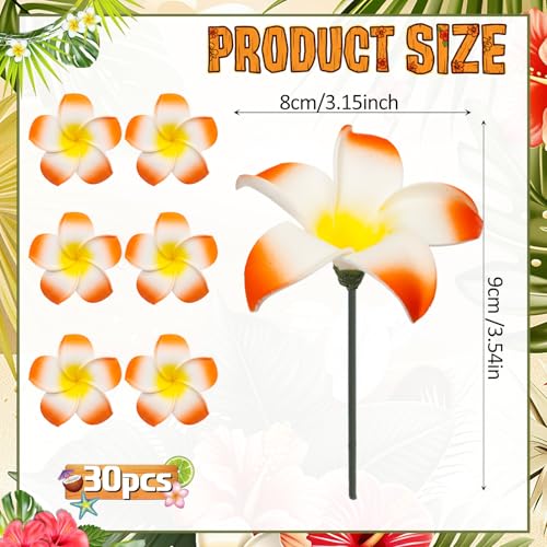 Tigeen 30 Pcs Hawaiian Plumeria Frangipani Artificial Flowers Fake Tropical Flowers with Stems for DIY Birthday Gifts Wedding Home Hawaiian Party Decor Table Centerpiece (Orange) - color: Orange