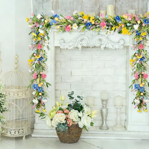 6ft Easter Garland - Spring Garland with Egg and Mixed Berry,Hanging Rustic Pastel Wreaths DIY Artificial Decorations Garland for Home Table Indoor Outdoor Easter Mantel Decorations - color: Easter02