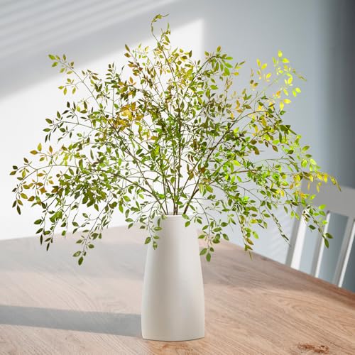Ttranewsoo 4Pcs Artificial Greenery Stems, 43.3" Nandina Branches Tall Faux Plant Stems for Vase, Greenery Decor Stems Leaves Bunches for Shop Garden Office Home Décor,Orange - color: Orange 4pcs