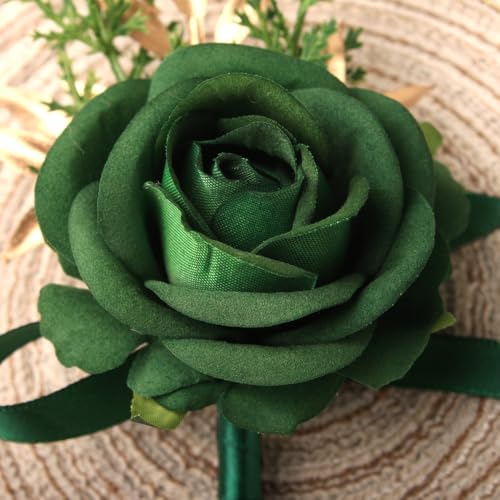 Boutonniere for Men Artificial Flowers 1 Piece Wedding Prom Homecoming Corsage Anniversary Party Decoration (1, Green) - color: Green